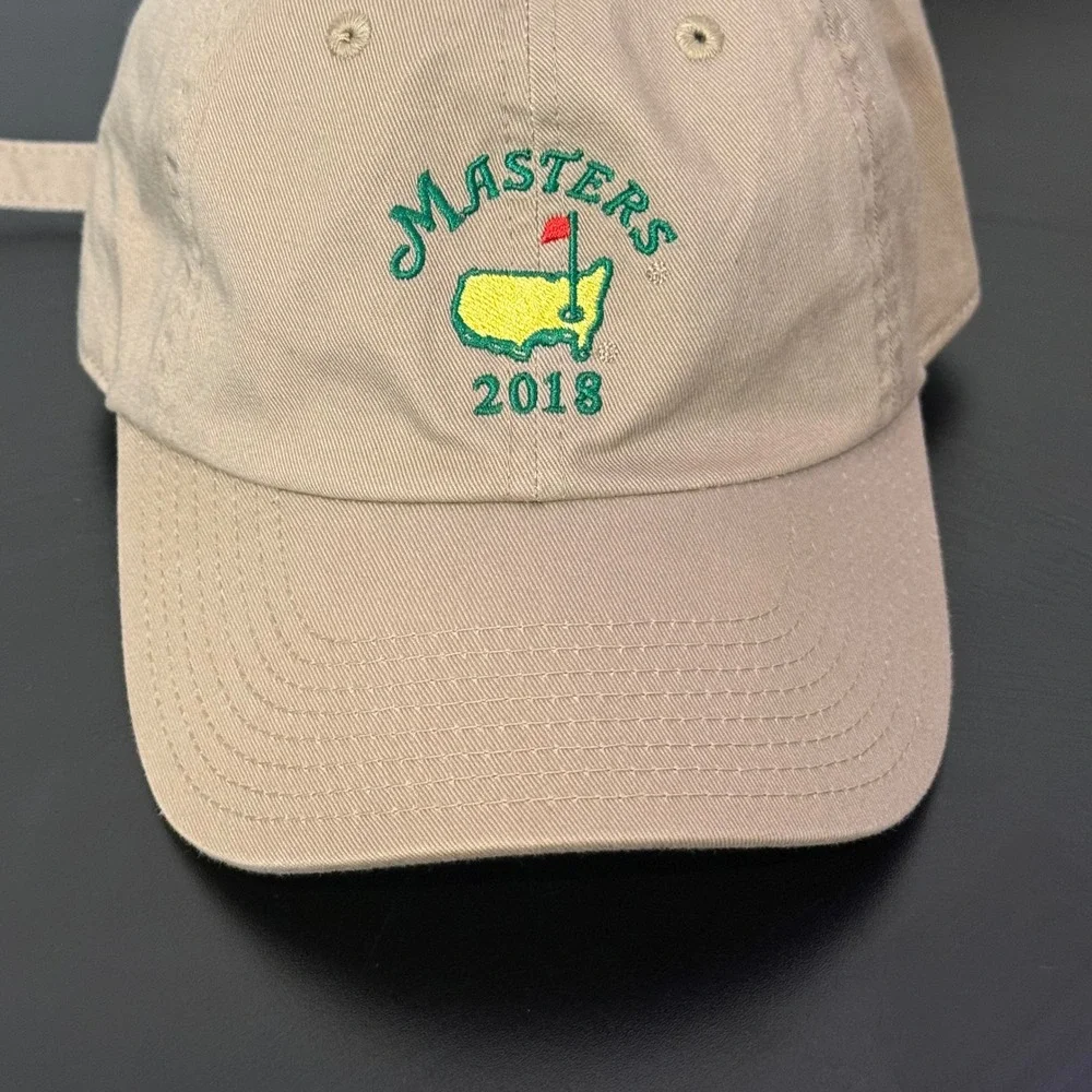 American Needle Masters 2018 Golf Tournament Hat Tan Khaki Cotton Adjustable Cap